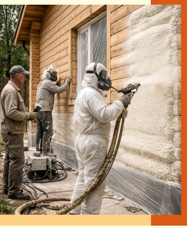 Утепление дома из бруса ППУ в бору от 4000 руб/м2 под ключ | ТепломастерБор