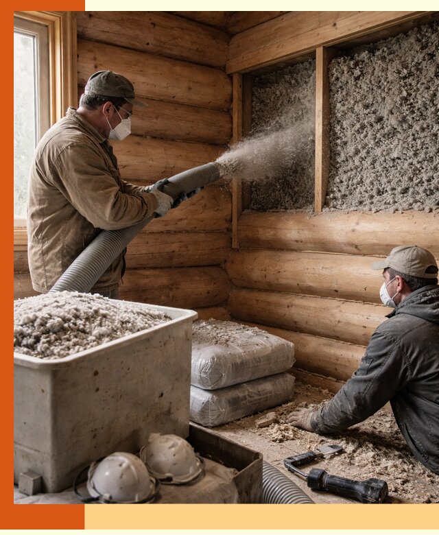 Утепление дома из бруса эковатой в бору