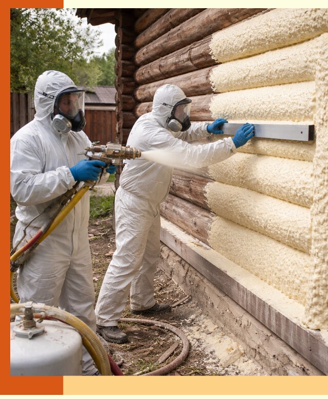 Утепление бревенчатого дома ППУ в бору эффективной изоляцией