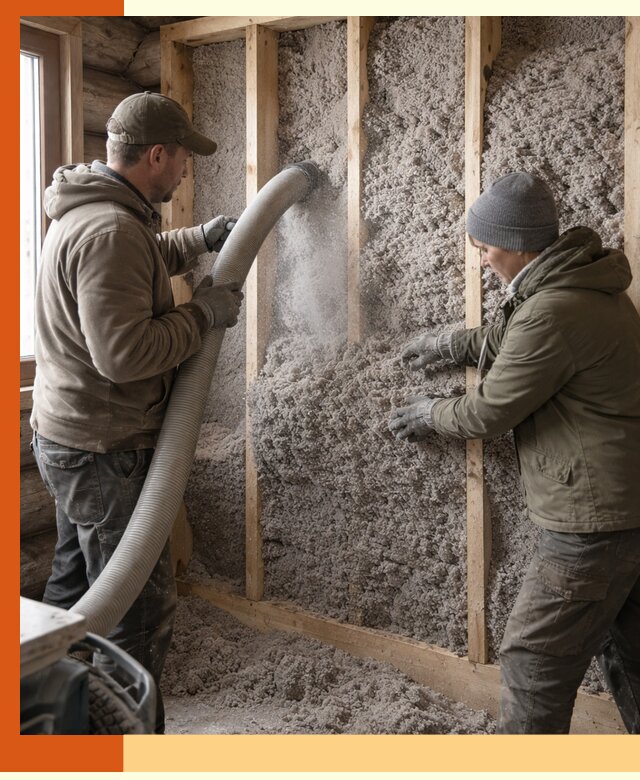 Утепление бревенчатого дома эковатой в бору