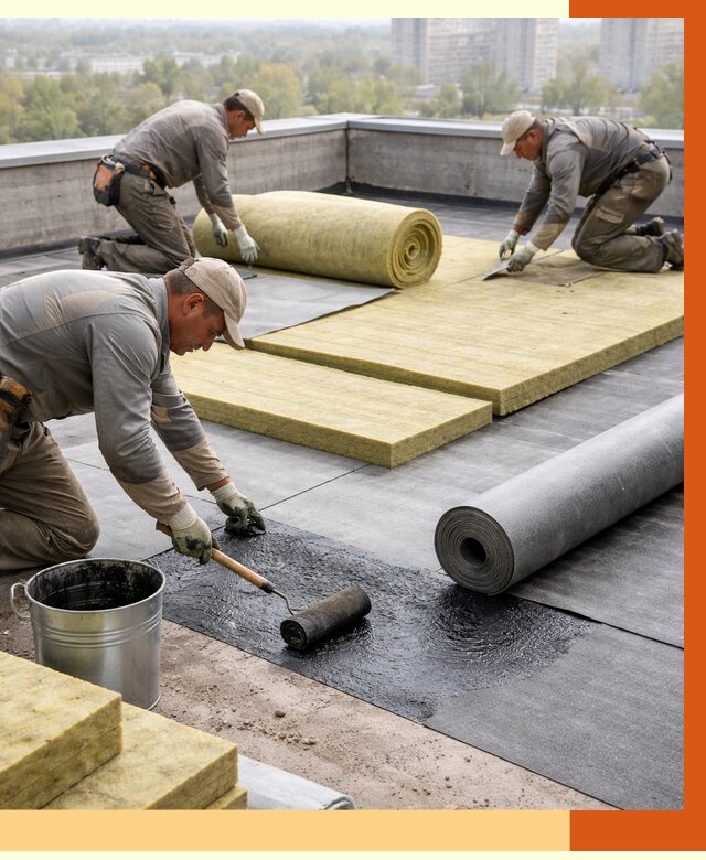 Утепление плоской крыши в бору от 7481 руб./м2 под ключ | ТепломастерБор