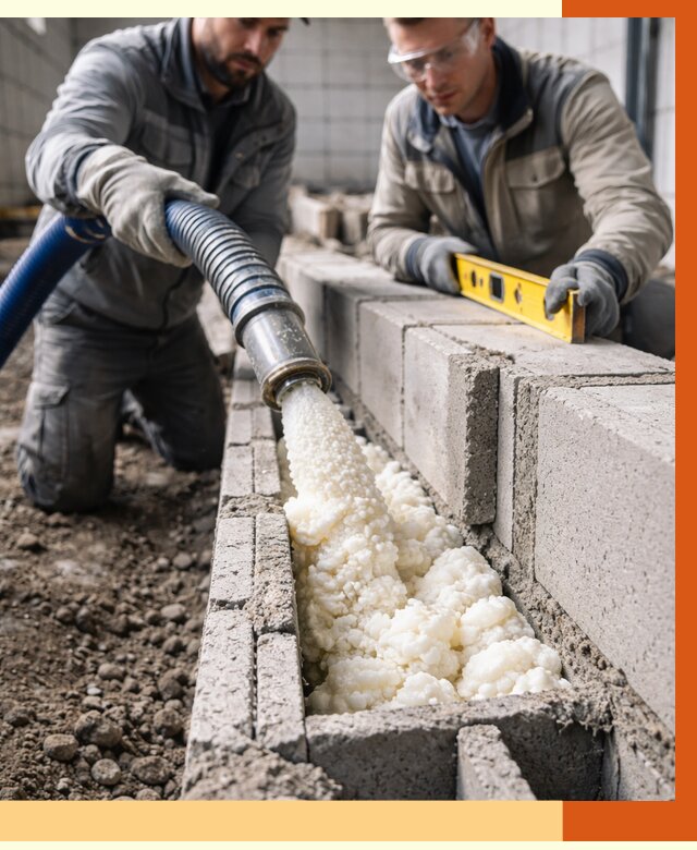 Заполнение колодцевой кладки ППУ в бору от 4364 руб. за м2 | ТепломастерБор