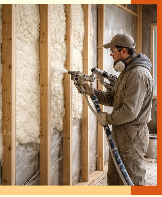 Утепление каркасной стены ППУ в бору от 4416 руб./м2 под ключ | ТепломастерБор