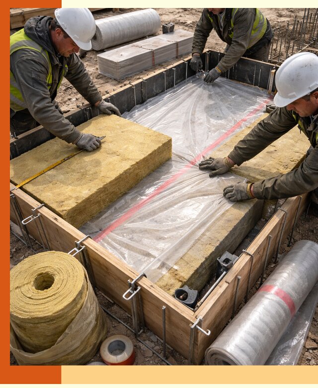 Теплоизоляция опалубки для строительства в бору