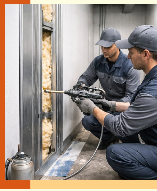 Заполнение пустот холодильных панелей в бору специализированной пеной