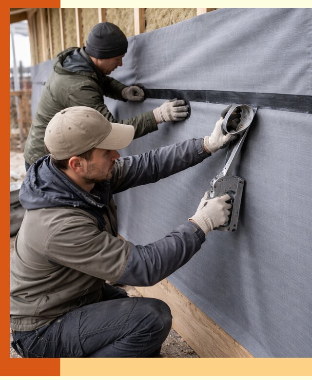 Монтаж ветроизоляции зданий и конструкций в бору