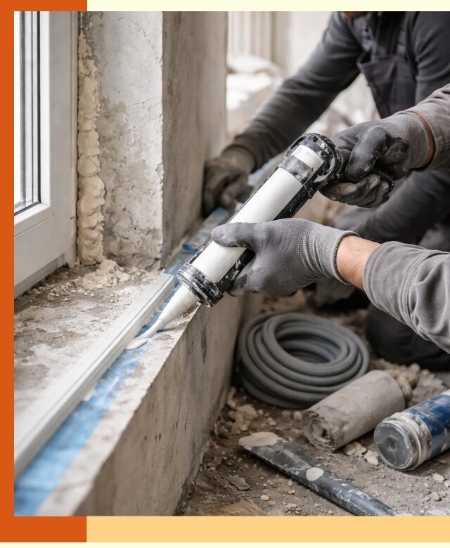 Герметизация стыков и примыканий зданий в бору